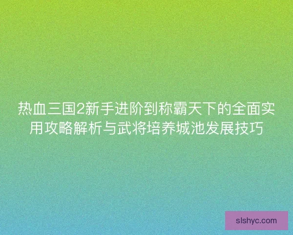 热血三国2新手进阶到称霸天下的全面实用攻略解析与武将培养城池发展技巧